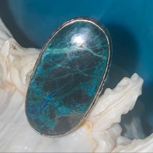 Goddess Chrysocolla Sterling ring Oval Stone Women Jewelry
